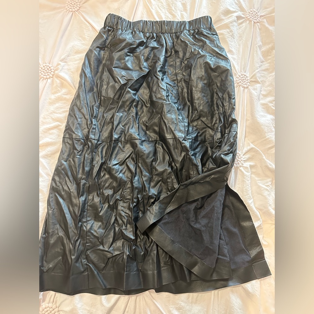 Pleather Midi Skirt with Slit on one side